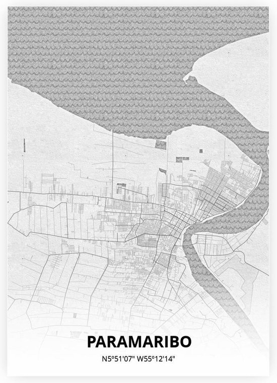 Paramaribo plattegrond - A4 poster - Tekening stijl
