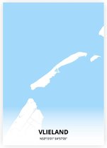 Vlieland plattegrond - A3 poster - Zwart blauwe stijl