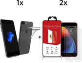 iPhone 7 Plus en 8 Plus Telefoonhoesje met 2 x Screenprotector | Transparent Siliconen Tpu Smartphone Case | Gehard Beschermglas