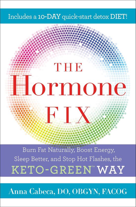 Livre "The Hormone Fix" avec un cercle de points multicolores. Comprend un régime détox de 10 jours.