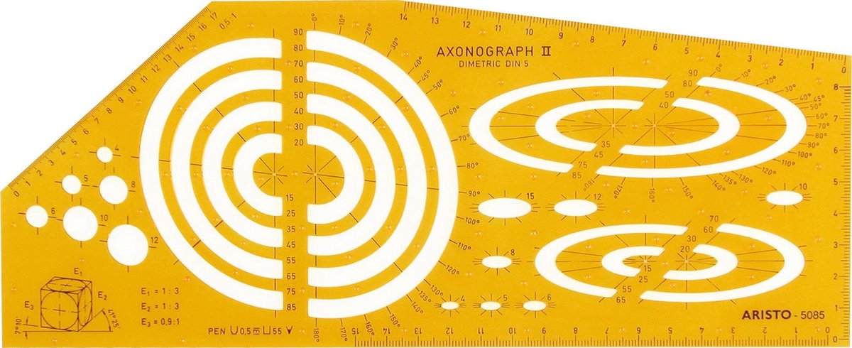 Aristo tekensjabloon - axonograph II Standargraph Dimetric - bouwtechnisch tekenen - AR-5085