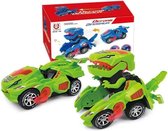 Dinosaur LED Car, speelgoed met licht en geluidsfunctie, dinosaurus transformator auto speelgoed - Groen