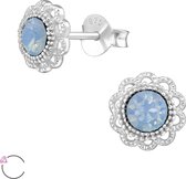 Joy|S - Charm rond Swarovski blauw oorbellen 925 sterling zilver