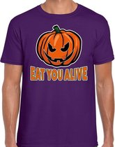 Halloween - Halloween Eat you alive habiller t-shirt violet pour homme - chemise citrouille d'horreur / vêtements / costume L.