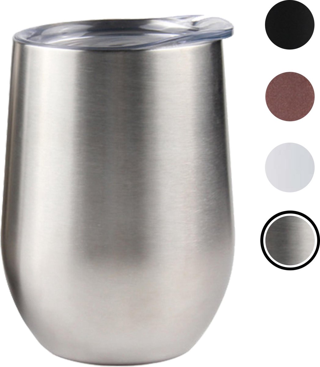 Tumbler Steel Grey - wine tumbler - wijnglas zonder voet - luxe wijnkoeler - RVS - isolerend – cocktail drinkbeker - 350ml - kleur - duurzaam - met deksel