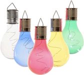 5x Buiten LED wit/blauw/groen/geel/rood peertjes solar lampen 14 cm - Tuinverlichting - Tuinlampen - Solarlampen zonne-energie