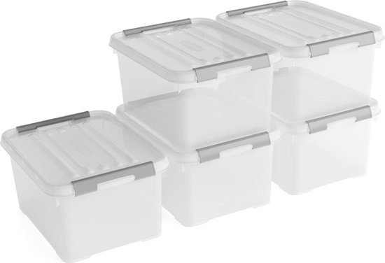 Curver Handy Opbergbox - 15L - 4 stuks - Transparant met deksel | Leen Curver Handy Opbergbox - 15L - 4 stuks - Transparant met deksel | Leen