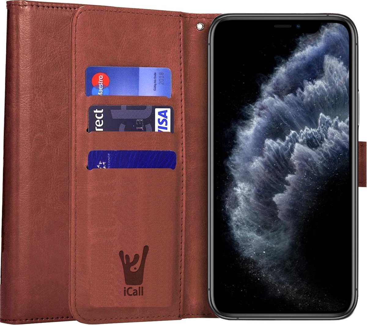 Hoesje geschikt voor iPhone 11 Pro Max - Bruin Book Cover Kunstleer Wallet