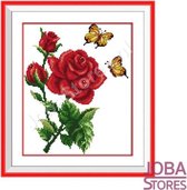 Borduur Pakket "JobaStores®" Roos met vlinders 14CT Voorbedrukt (26x30cm)