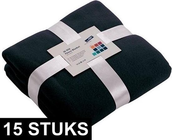 15x Fleece dekens/plaids marineblauw 130 x 170 cm -  Woondeken - Fleecedekens