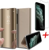 iPhone 11 Pro Hoesje + Screenprotector Case Friendly - Spiegel Lederen Book Case - iCall - Goud