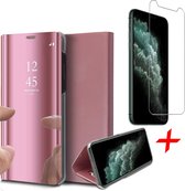 Hoesje geschikt voor iPhone 11 Pro - Screen Protector GlassGuard - Book Case Spiegel Roségoud & Screenprotector