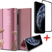 iphone 11 pro max hoesje - iphone 11 pro max case spiegel book case cover roségoud - hoesje iphone 11 pro max apple - iphone 11 pro max hoesjes cover hoes - 1x iphone 11 pro max screenprotector glas tempered glass screen protector full screen
