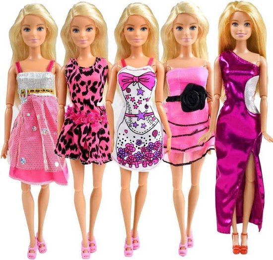 Tutor nauwelijks vastleggen Set van 5 modepoppen kleertjes - 5 roze jurkjes - kleding past op Barbie |  bol.com