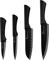 Set van 4 Japanse Koksmessen Zwart - RVS - messenset - fruitmes - keukenmes - santoku mes - vleesmes - hoogwaardige kwaliteit