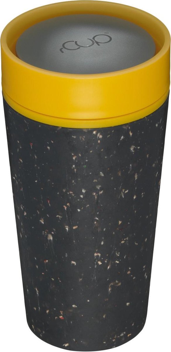 rCUP herbruikbare to go beker van gerecyclede koffiebekers - 340ml - zwart/geel