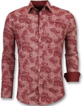 Heren Overhemd Bloemenprint - Slim Fit Blouse Mannen - 3003 - Rood