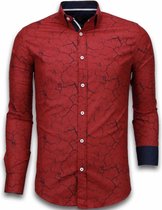 Italiaanse Overhemden - Slim Fit Overhemd - Blouse Marble Pattern - Bordeaux