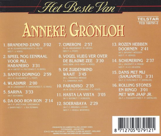 Hoes van 'Het beste van Anneke Grönloh' met tracklist.