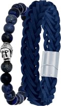 Stalen set met licht blauw leer&dumortierite