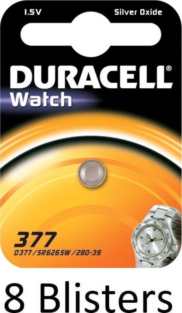 8 Stuks (8 Blisters a 1 st) Duracell 377-376 / G4 / SR626SW watch battery BL075