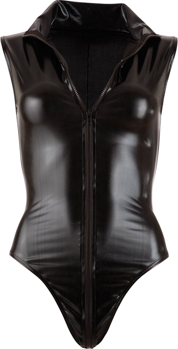 Cottelli Collection – Sexy Body met Verfijnde Wetlook met Korte Mouwen en Dubbele Rits voor Pure Seductie – Maat XL – Zwart