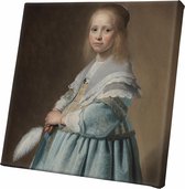 Canvasdoek - Schilderij - Portret Een Meisje In Het Johannes Cornelisz Verspronck Oude Meesters - Blauw - 30 X 30 Cm