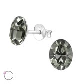 Joy|S - Zilveren Swarovski ovaal oorbellen 6 x 9 mm black diamond