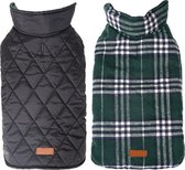 Stijlvol omkeerbaar winter hondenjasje engelse stijl  GROEN  MEDIUM (M)