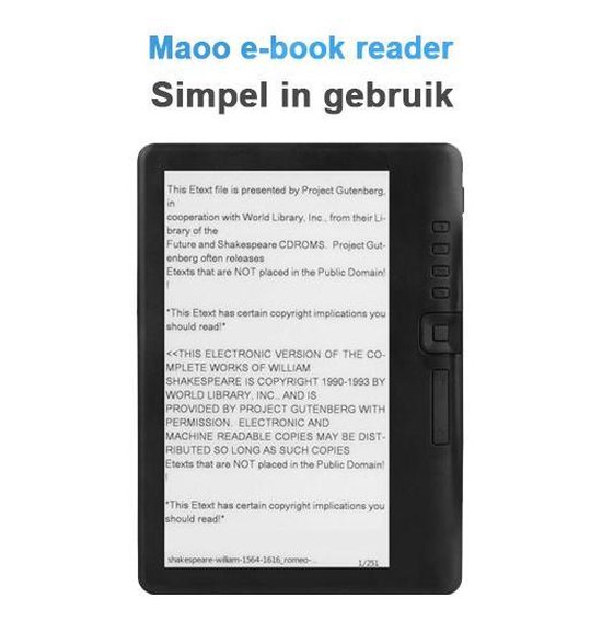 Maoo Simple E-Reader V3 – HD & Extra Groot Beeldscherm + Oordopjes & Hoesje – 8GB - Maoo - Zwart – E-Book Reader