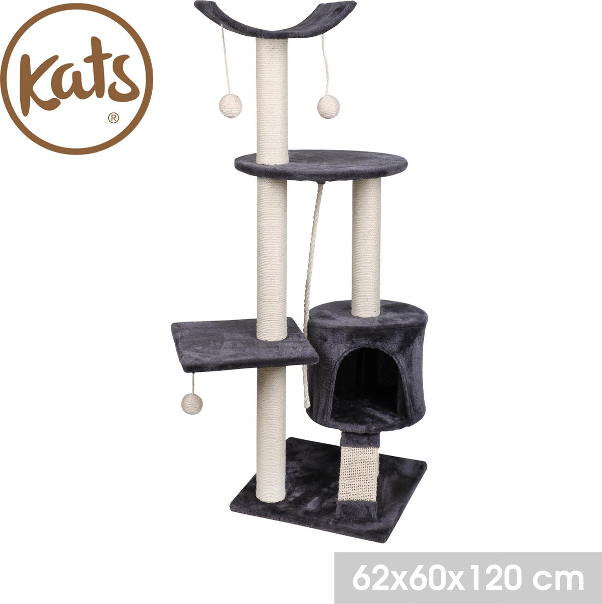 Kats - Katten Krabpaal Donkergrijs 62x60x120cm