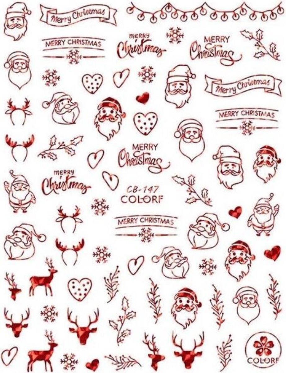 Goedkoopste Kerst Nagelstickers - Kerstmis Nagel Versiering - Rood Kerstman - 1 Vel