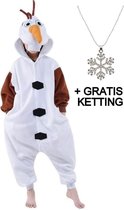 Onesie sneeuwpop huispak kinderen - 128-134 (130) + GRATIS ketting verkleedkleding jurk