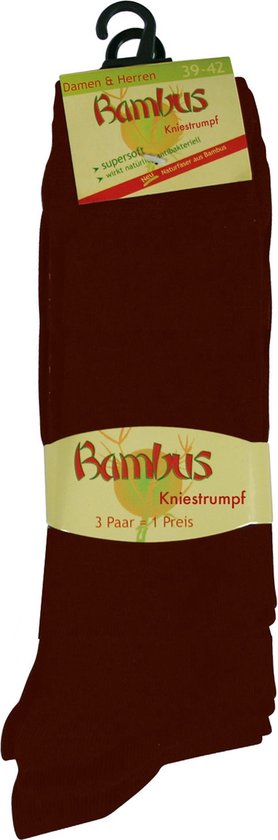 Bamboe sokken - kniekousen - 2 paar - donkerbruin - maat 39/42
