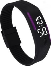 LED Horloge Kinderen Tieners - Rubber - 20 mm – Zwart/ Paars – geschikt vanaf 12 jaar -I-deLuxe verpakking