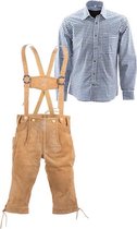 Lederhosen set | Top Kwaliteit | Lederhosen set I (goudbruine broek + blauw overhemd)-50-XL
