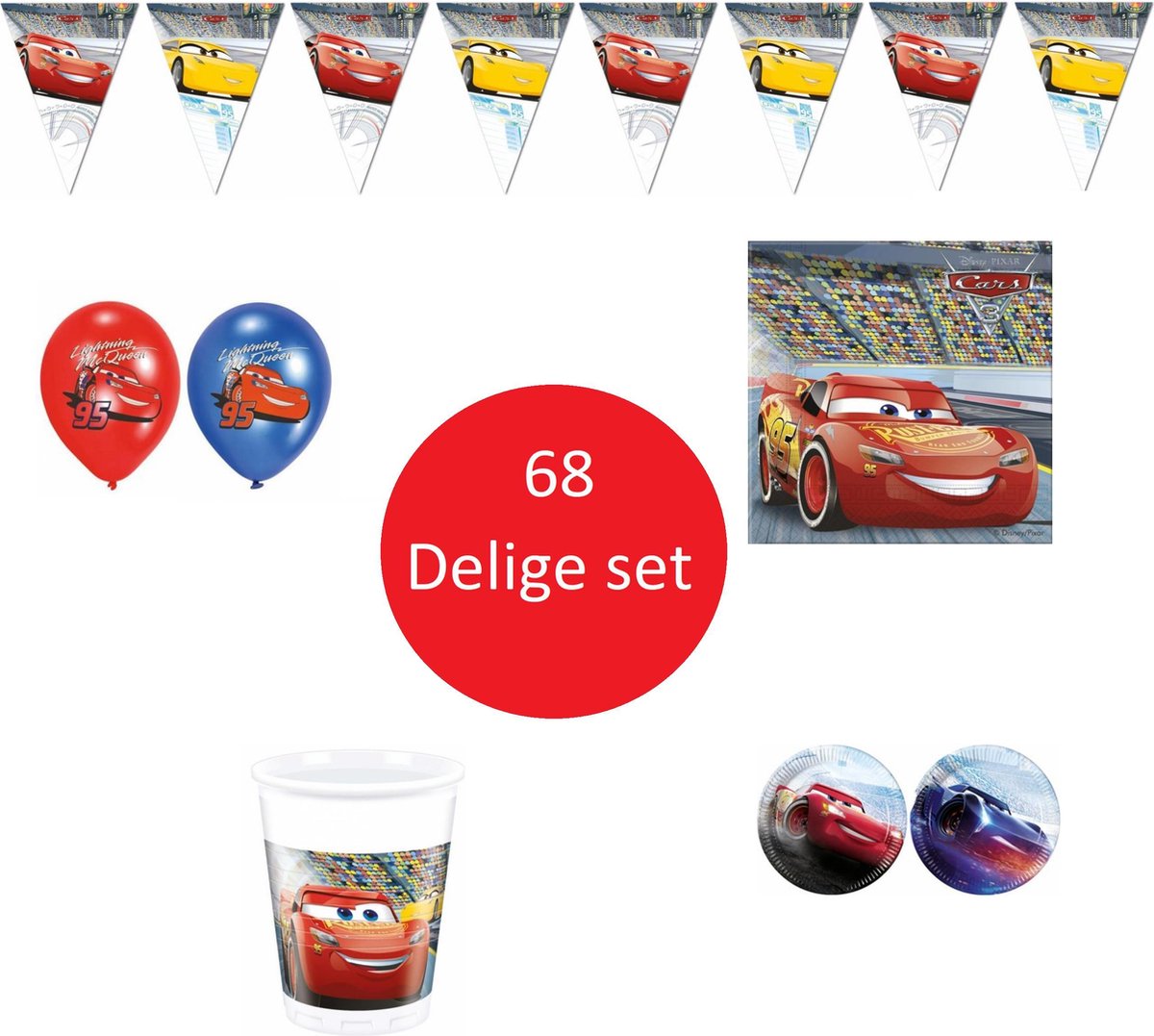 Cars versiering verjaardag | 68 delig | 15 kinderen | servetten, bekers en  borden |... | bol.com
