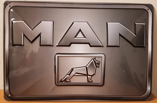 MAN Trucks logo reclamebord van metaal 30 x 20 cm GEBOLD EN MET RELIEF METALEN-WANDBORD- RECLAMEBORD - MUURPLAAT - VINTAGE - RETRO - HORECA- WANDDECORATIE -TEKSTBORD - DECORATIEBORD - RECLAMEPLAAT - WANDPLAAT - NOSTALGIE -CAFE- BAR -MANCAVE- KROEG- M