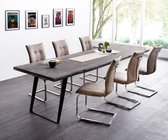 Massief-houten-tafel met Live-Edge acacia platina 300x100 top 5,5cm frame diagonale boomtafel
