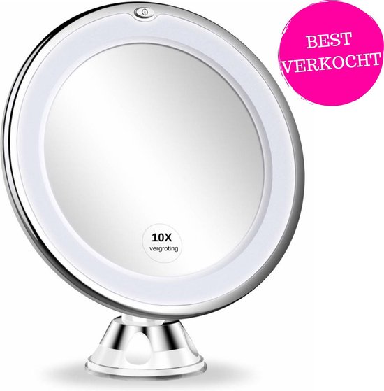 Detecteerbaar taart Gevlekt Make Up Spiegel Met LED Verlichting - Makeup spiegel Met 10x Vergroting  -... | bol.com