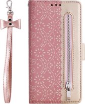 Portemonnee roze goud wallet book-case rits hoesje Telefoonhoesje geschikt voor Samsung Galaxy A70