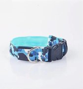 Lichtgevende Halsband LED-licht op Batterijen voor Hond | Camouflage Print | Blauw 35-43 cm | Huisdier Accessoires