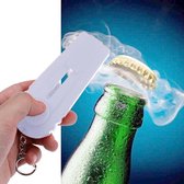 Launcher bier fles opener schieten vliegende sleutelhanger ring (wit)