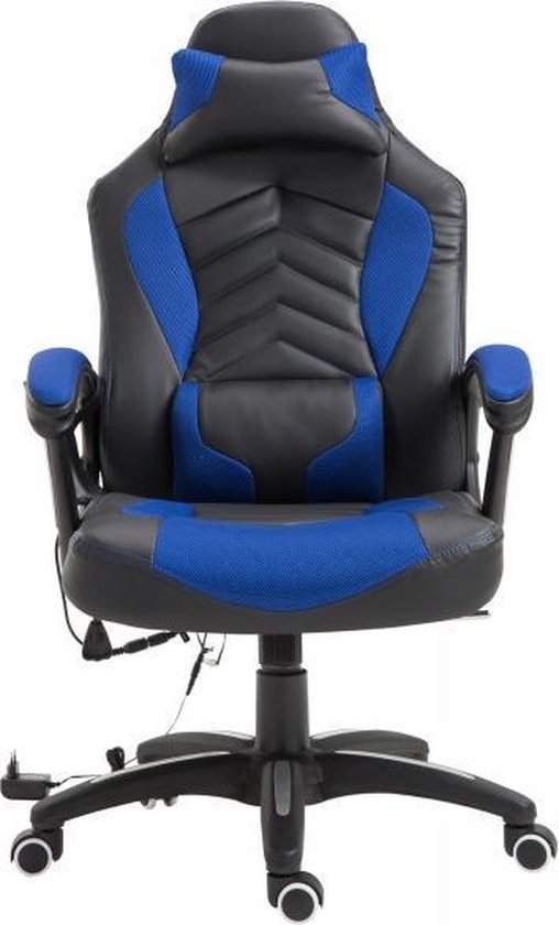 Ergonomische Bureaustoel – Gamestoel – Gamechair – Massage functie – Warmtefunctie - Kunstleer - Zwart/Blauw