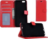 Hoesje Geschikt voor iPhone 5s Hoesje Book Case Hoes Portemonnee Cover Walletcase - Hoes Geschikt voor iPhone 5s Hoes Bookcase Hoesje - Rood
