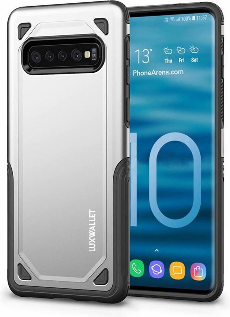 LUXWALLET® Samsung Galaxy S10 Case - Desert Armor Drop Proof Hoes - Metallic Silver