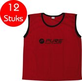 Pure2Improve - 12 stuks - voetbal hesjes - rood - maat mini's - trainings hesjes - voetbal hesje - trainingshesjes