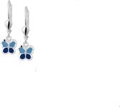 Robimex Collection Zilveren Oorhangers met Vlinder van Emaille lichtblauw/donkerblauw