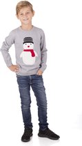 Amantes Foute kersttrui - Grijs melange met sneeuwpop – Voor kinderen - maat 116/122– Incl. Giftbox