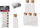 6x Kleine transparante glazen flesjes met kurken deksel/dop 10 ml - Hobby/uitdeel set mini glazen flesjes met kurk